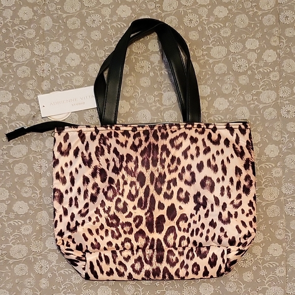 NEW Adrienne Vittadini Leopard Print Insulated Lunch Tote Bag - Black & Tan - Picture 4 of 12